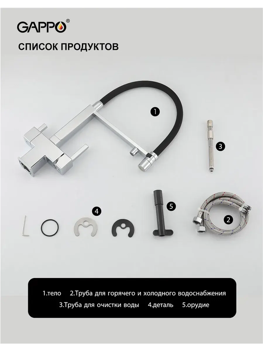 Смеситель для кухни с подключением к фильтру Gappo G4395-50