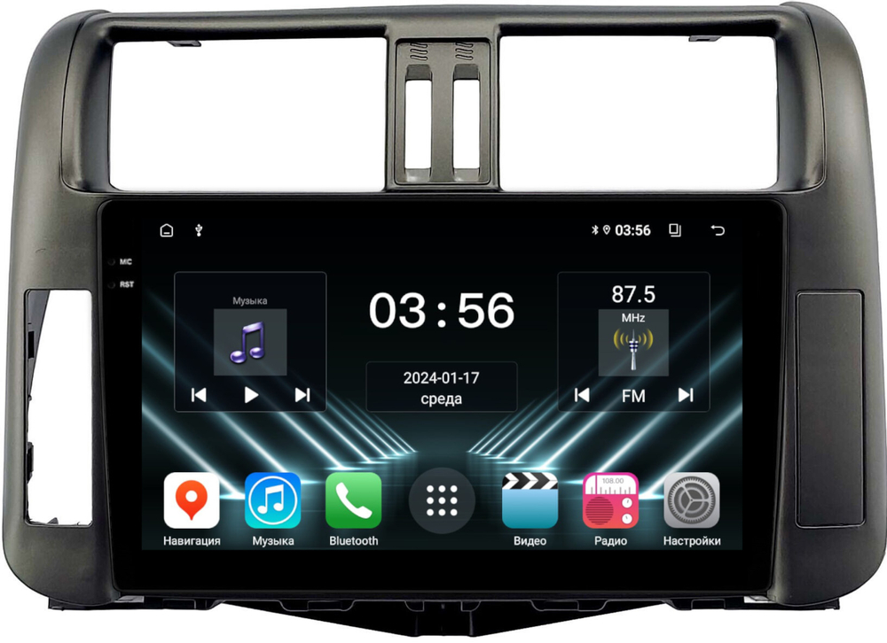 Магнитола для Toyota Land Cruiser Prado 150 2009-2013 (рамка графит) - FarCar DX9-7041G монитор 9.5" IPS на Android 13, 4+64Гб, CarPlay