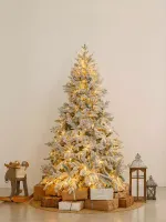 Заснеженная ель с гирляндой «Россо» теплый свет (Литая+пвх) 150 см / 1,5 м