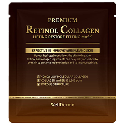 Премиальная гидрогелевая маска на основе ретинола и коллагена WellDerma Premium Retinol Collagen Lifting Restore Fitting Mask, 1шт (25г)