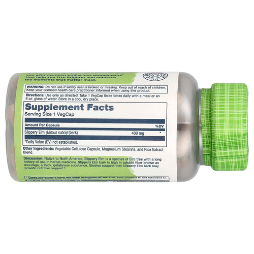 Solaray, True Herbs, красный вяз, пищевая добавка, 400 мг, 100 растительных капсул