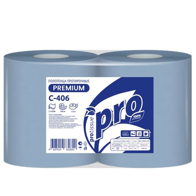 Протирочная бумага Protissue С406 2-х слойная 350м 1000л (35х35см) синий 1/2