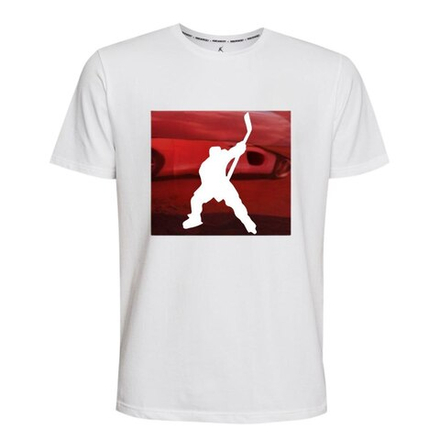 Футболка с красным замшевым хоккеистом в квадрате