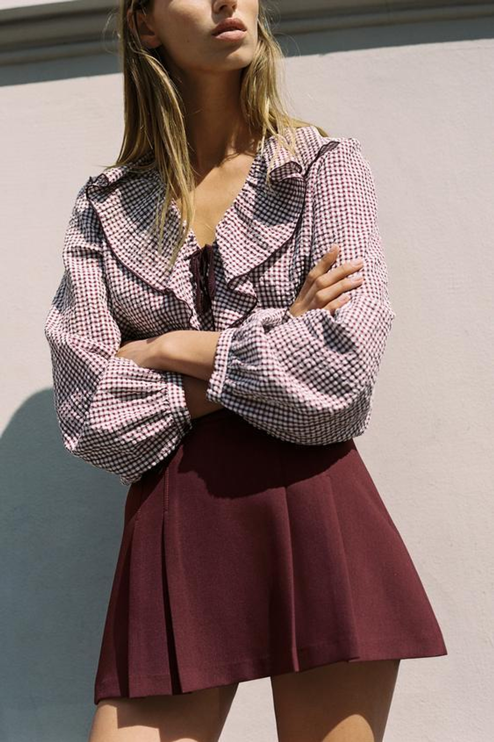 ZARA ЮБКА-ШОРТЫ С ПЛИССИРОВКОЙ, БУРГУНДИ