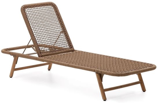 Шезлонг Dandara со стальной конструкцией, бежевым шнуром и ножками из 100% массива акации