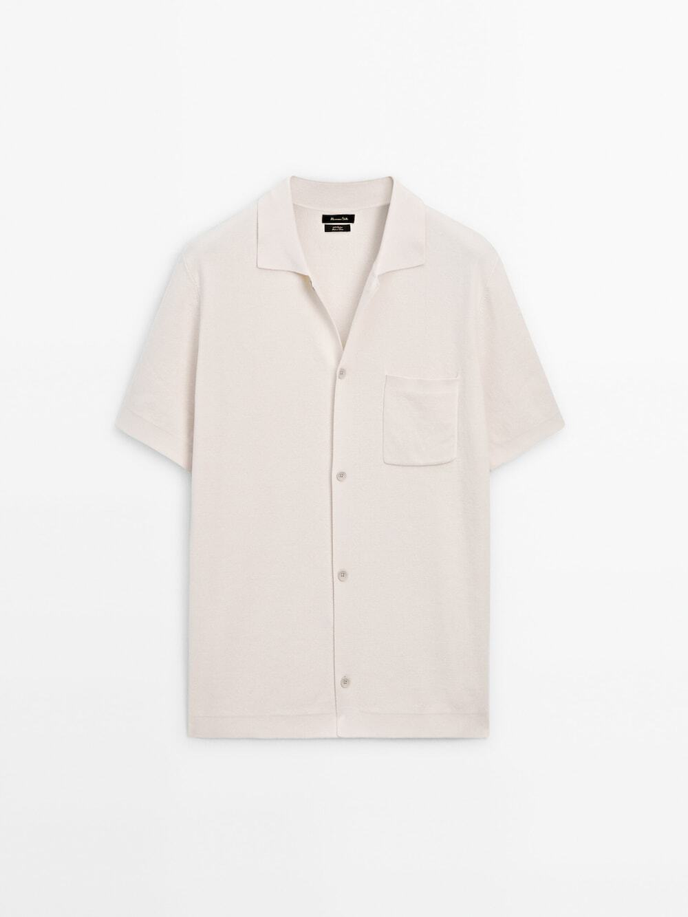 Massimo Dutti Кардиган с короткими рукавами и карманом, натуральный, кремовый