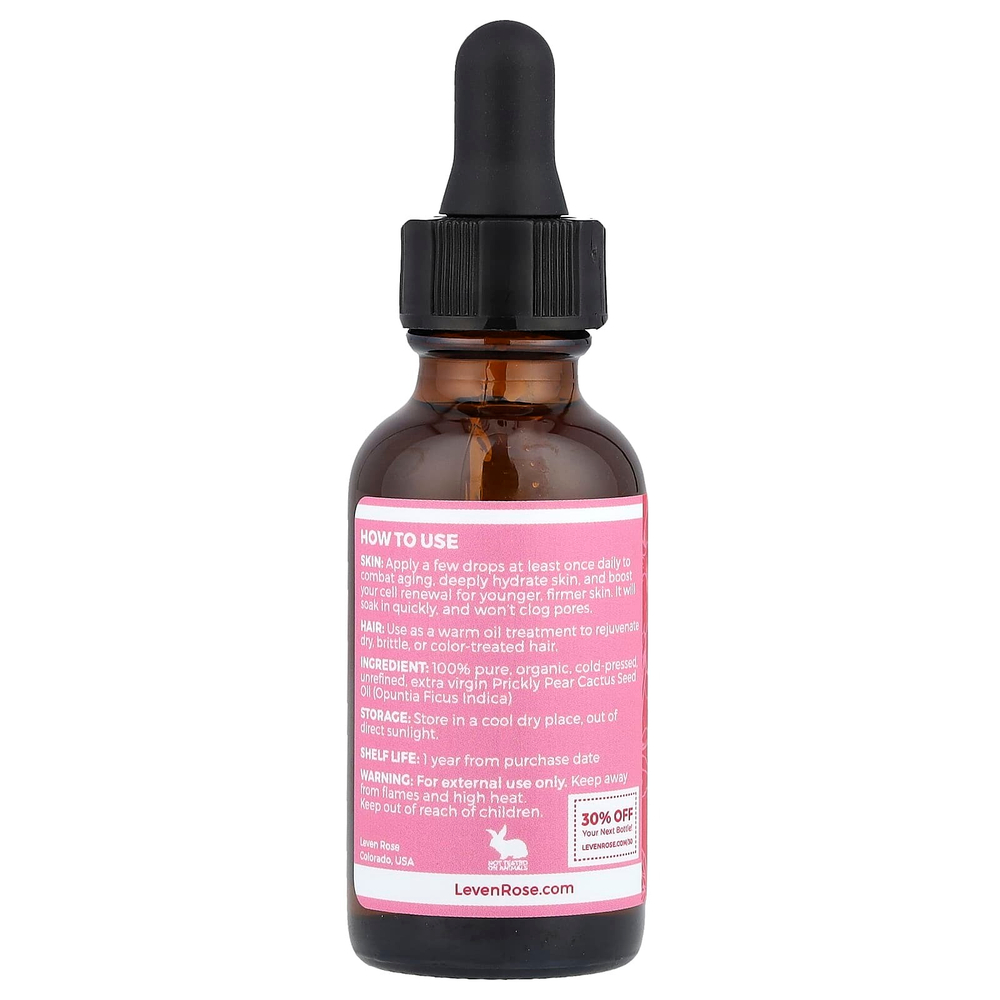 Leven Rose, 100% чистое и органическое масло семян кактуса опунции, 30 мл (1 жидк. Унция)