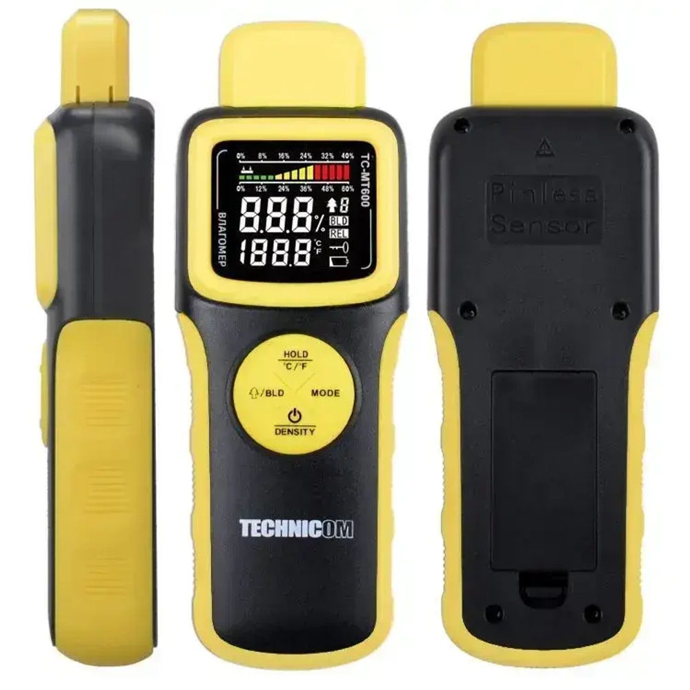 Измеритель влажности древесины бесконтактный TECHNICOM TC-MT600, 1х9В, влажность 0-60%, ЖК дисплей