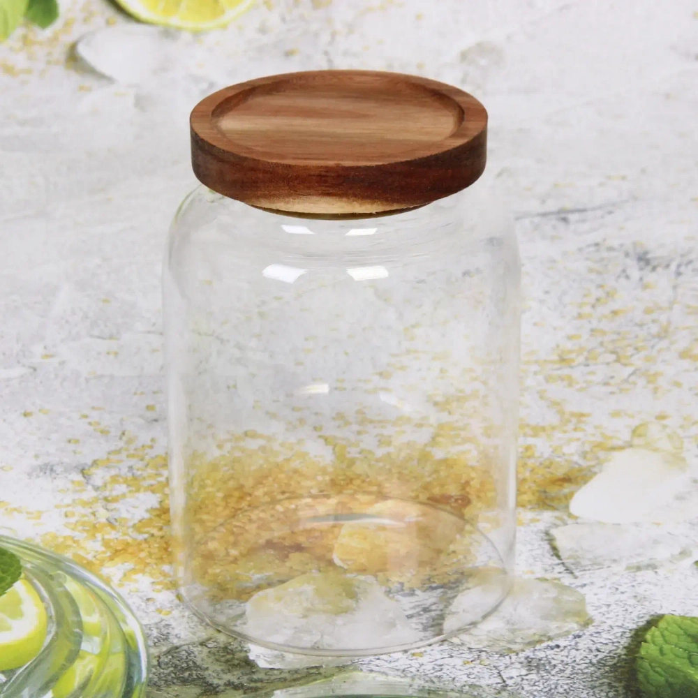 Банка для продуктов стеклянная 1200мл «Хай-Тек» с крышкой из акации 11,5*16см