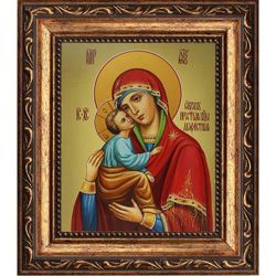 Акафистная икона Божьей Матери на холсте.