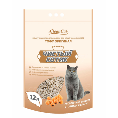 Чистый котик Наполнитель комкующийся Тофу Оригинал 12л.