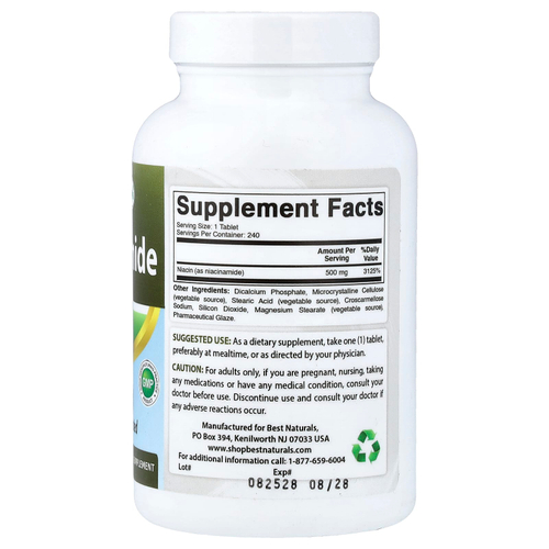 Best Naturals, Ниацинамид, 500 мг, 240 таблеток