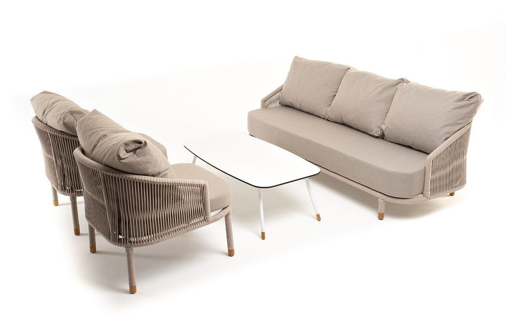 "Верона" лаунж-зона 5-местная плетеная из роупа (веревки), каркас алюминиевый белый, роуп бежевый