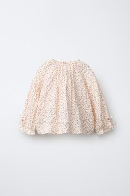 ZARA РУБАШКА С ЦВЕТОЧНЫМ УЗОРОМ, ЭКРЮ