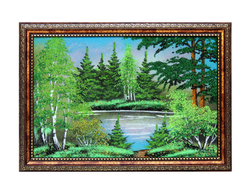 Картина " Летний пейзаж " рисованная каменной крошкой 33.5-23.5 см вес 320 гр.