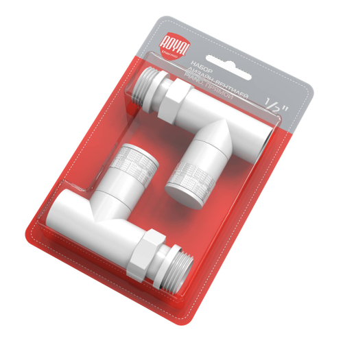 Набор дизайн-вентилей Royal Thermo PIANO, прямой (белый) 1/2quot;