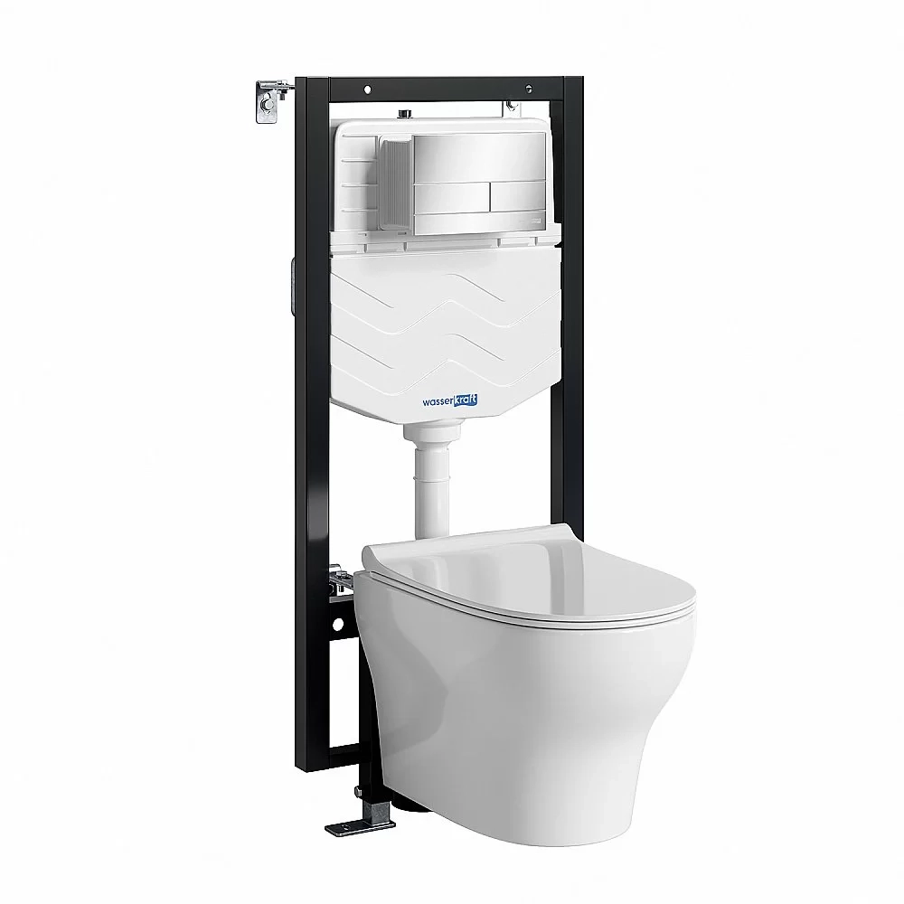 Унитаз подвесной WasserKRAFT Berkel 56TLT.010.ME.CH04.H001 безободковый, с инсталляцией Vils 56, с крышкой микролифт, белый/кнопка хром