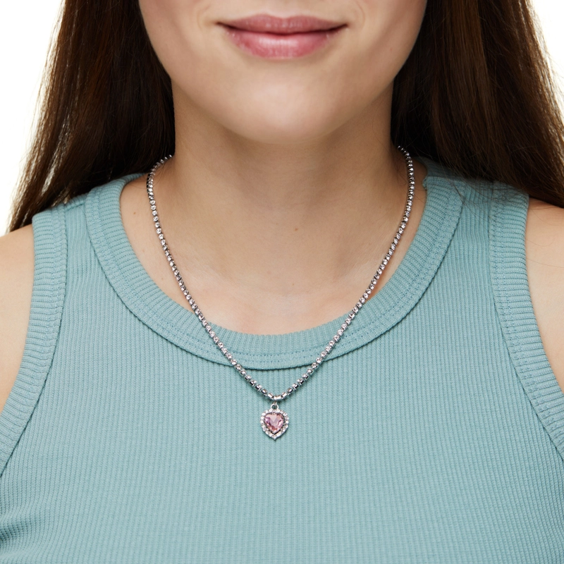 Колье Silver Precious Heart Necklace - Pink