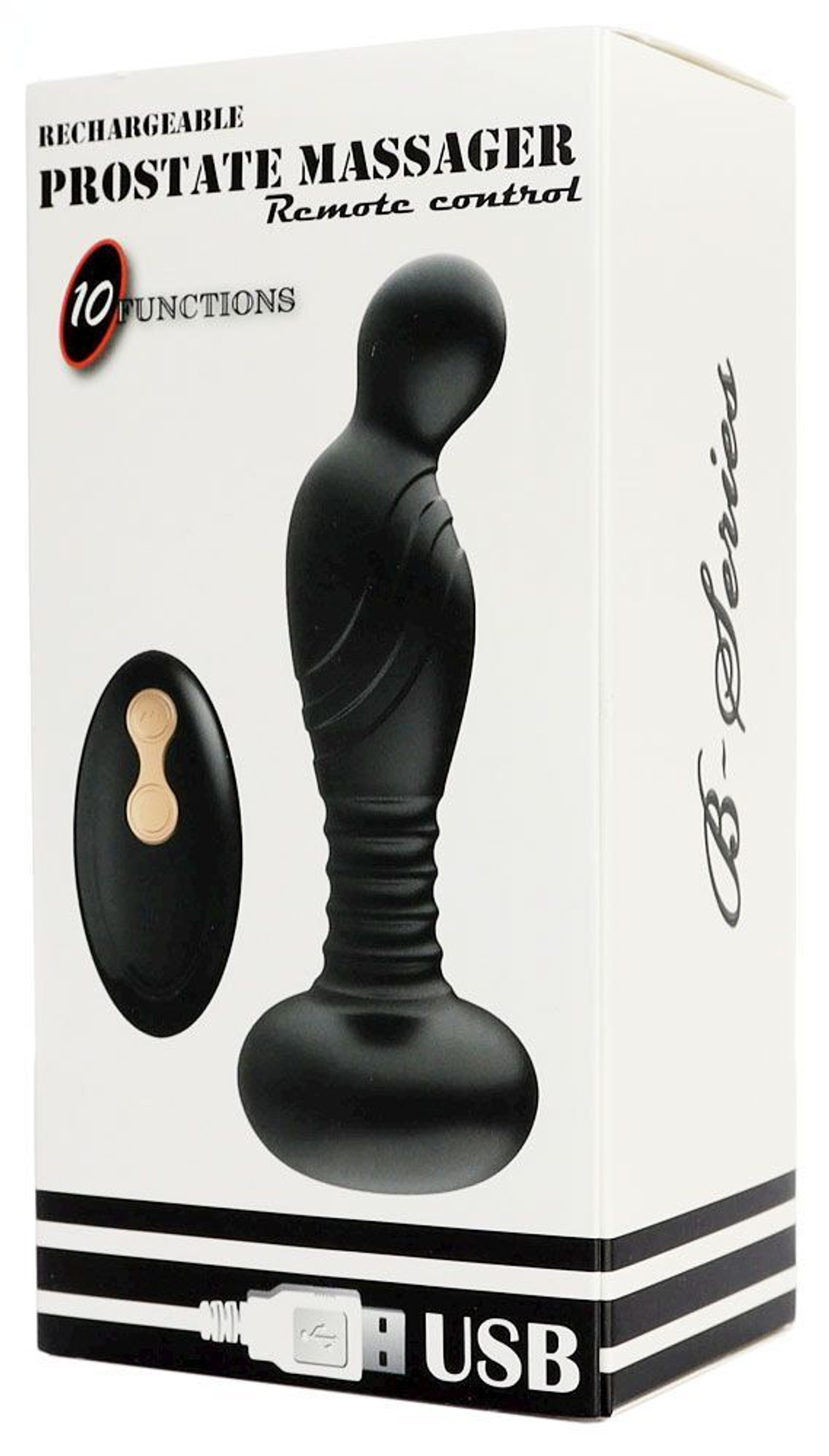 Черный массажер простаты с вибрацей и возвратно-поступательными движениями