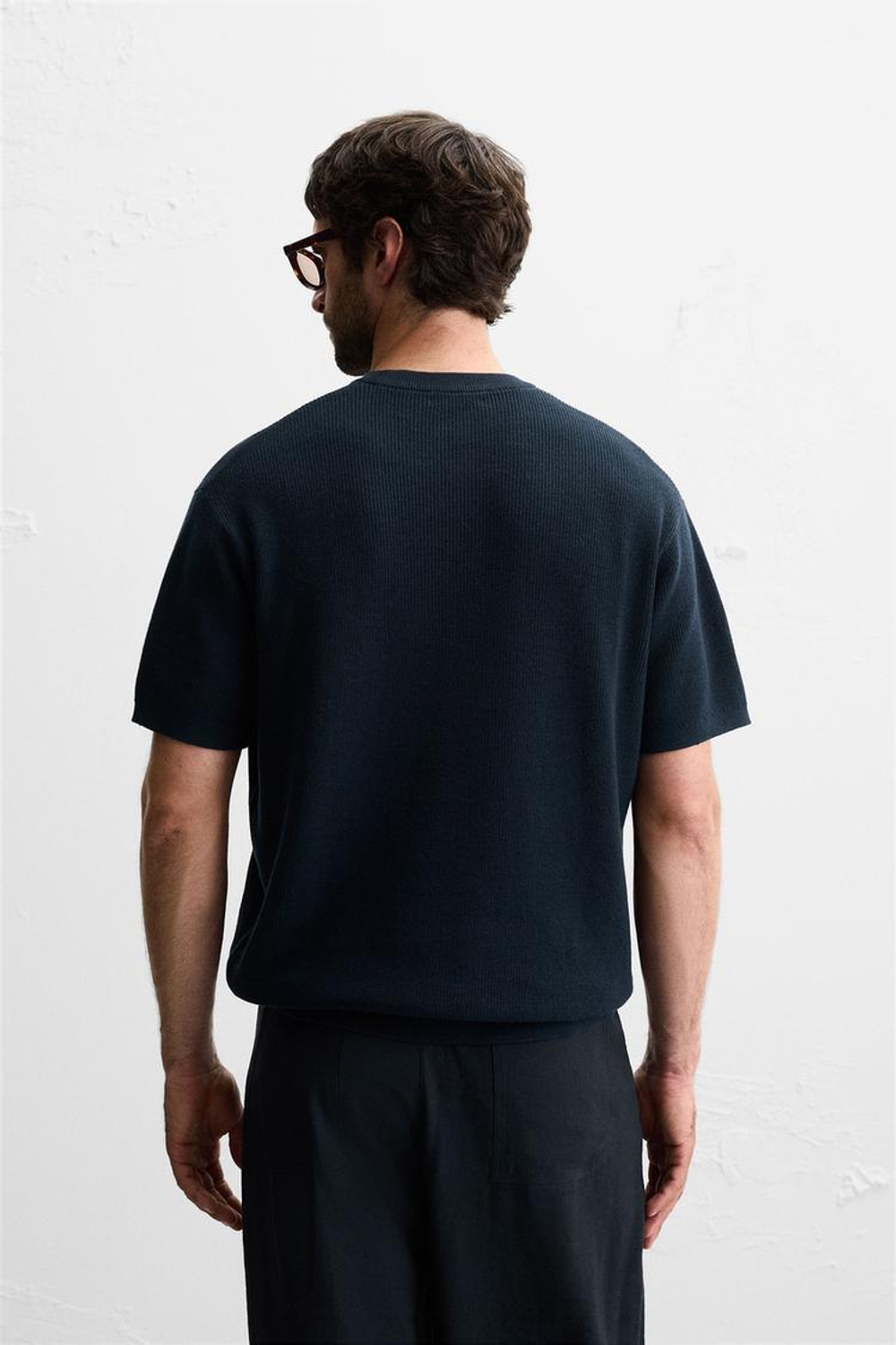 ZARA ФУТБОЛКА ИЗ ТРИКОТАЖА, МОРСКОЙ СИНИЙ