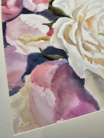 Картина авторская акварельная в паспарту 40х50 см на стену для интерьера "Белый пион"