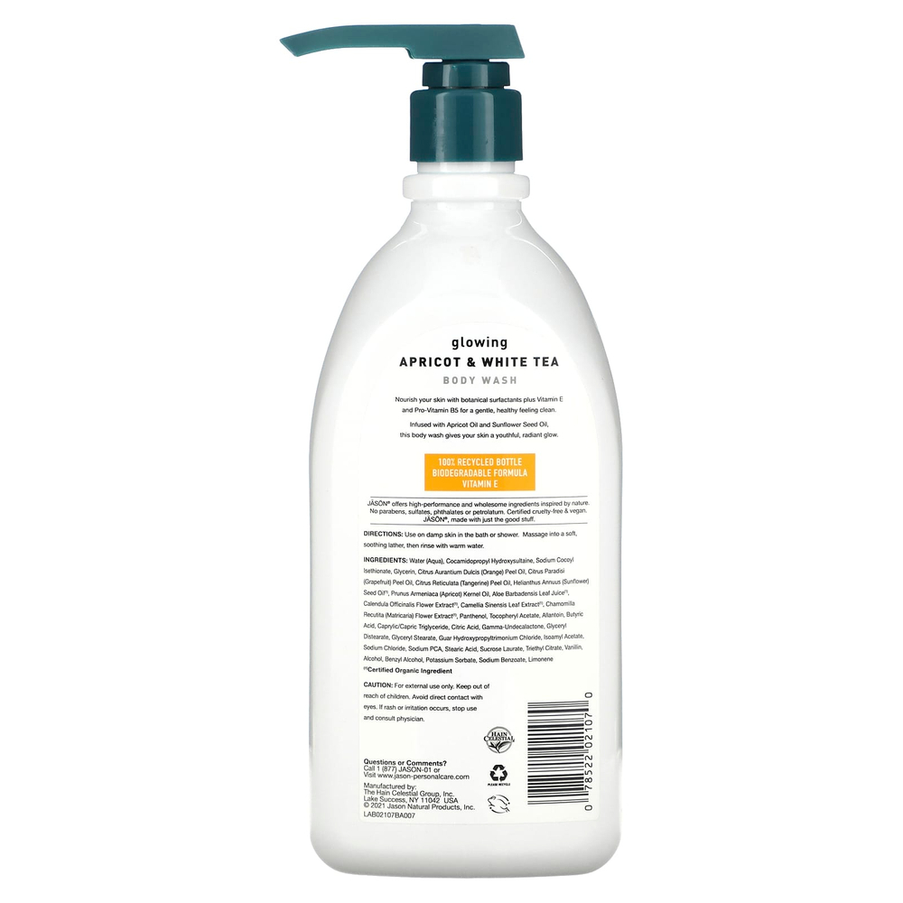 Jason Natural, средство для мытья тела, абрикос и белый чай, 887 мл (30 жидк. унций)
