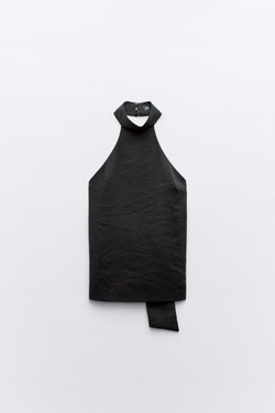 ZARA СТРУЯЩИЙСЯ ТОП С ГОРЛОВИНОЙ ХАЛТЕР И ОТКРЫТОЙ СПИНОЙ, ЧЕРНЫЙ