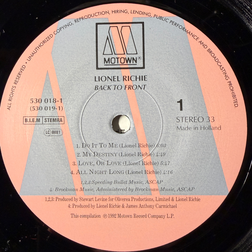 Lionel Richie ‎– Back To Front 2LP (Голландия 1992г.)