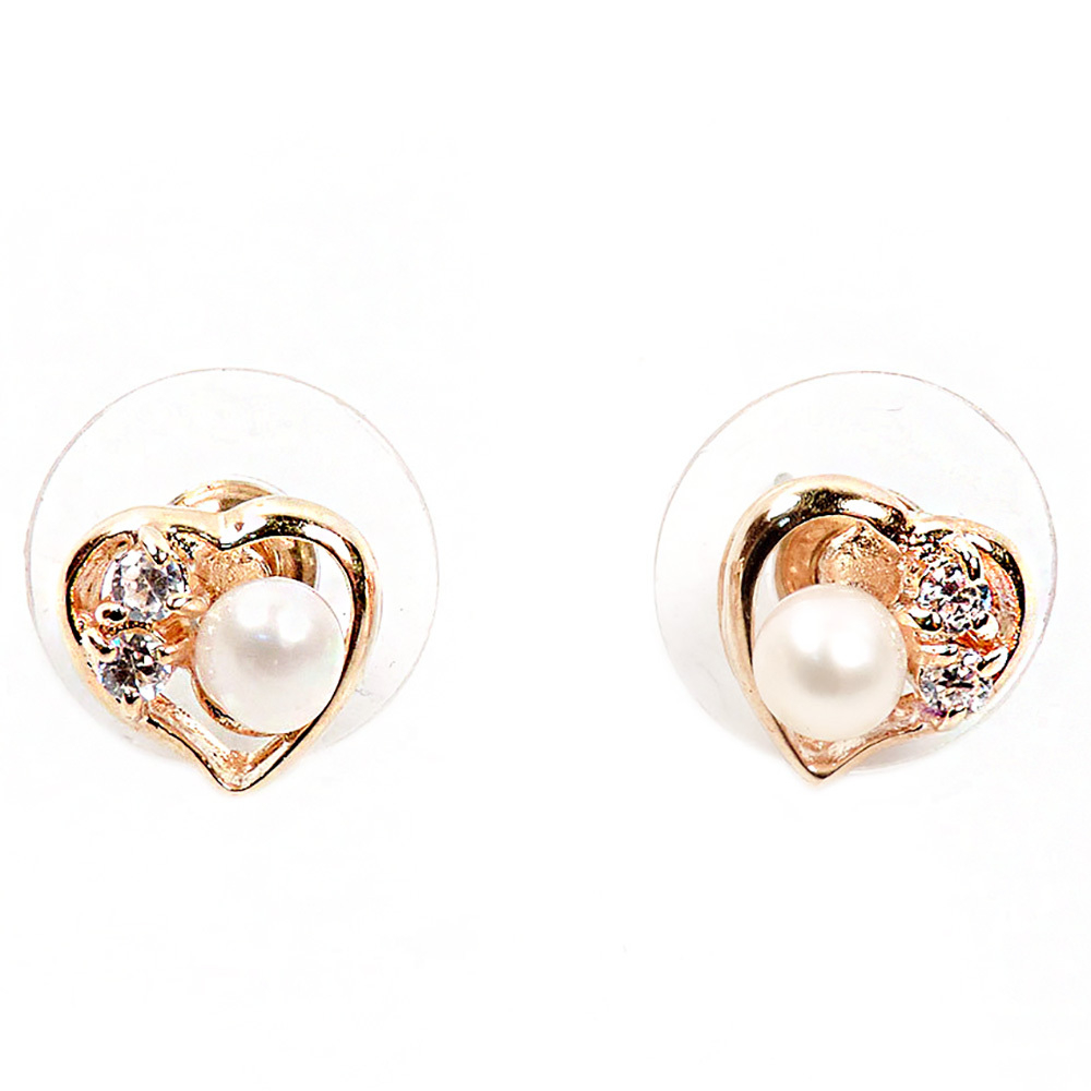 Пусеты "Сердечко" жемчуг, фианит