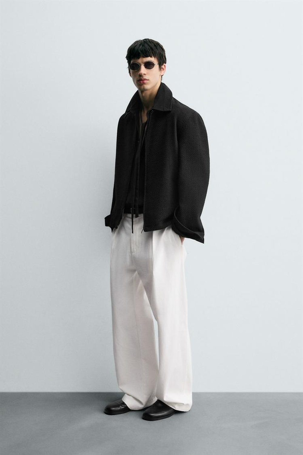 ZARA КУРТКА-РУБАШКА ИЗ ТКАНИ С ФАКТУРНЫМ РИСУНКОМ НА МОЛНИИ, ЧЕРНЫЙ