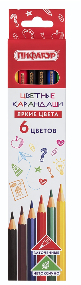 Карандаши цветные 6цв,шестигранные ЭКО &quot;КЛАССИК&quot; (Пифагор)