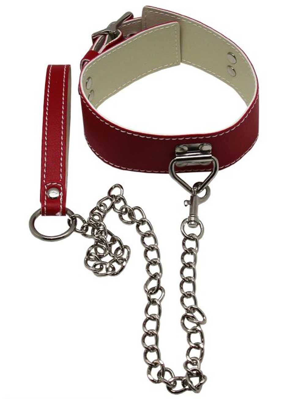 Красный ошейник с металлическим поводком и замочком (Цвет: красный)