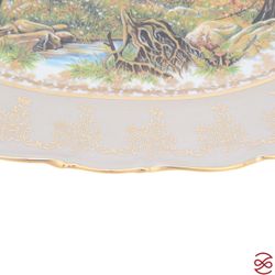 Блюдо овальное на ноге Queen's Crown Aristokrat Охота бежевая 36 см