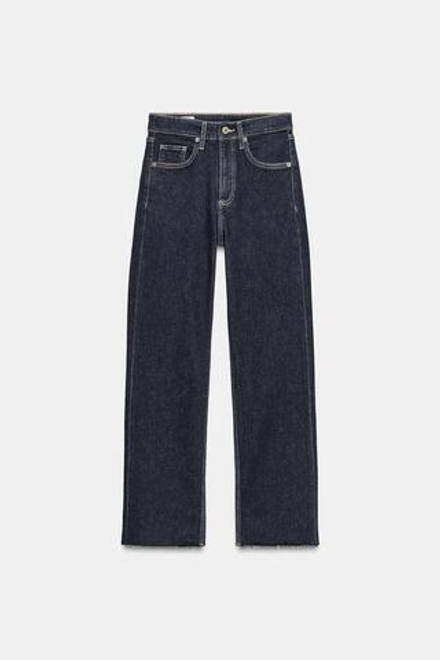 ZARA УКОРОЧЕННЫЕ РАСКЛЕШЕННЫЕ ДЖИНСЫ TRF С ВЫСОКОЙ ПОСАДКОЙ, ТЕМНЫЙ ИНДИГО