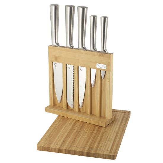Набор кухонный ножей Kamille KM 5168 из нержавеющей стали на подставке из бамбука с разделочной доской