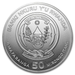 50 франков. Королевская цапля птица African Ounce Африканская унция. Руанда. 2019 год. BrUNC