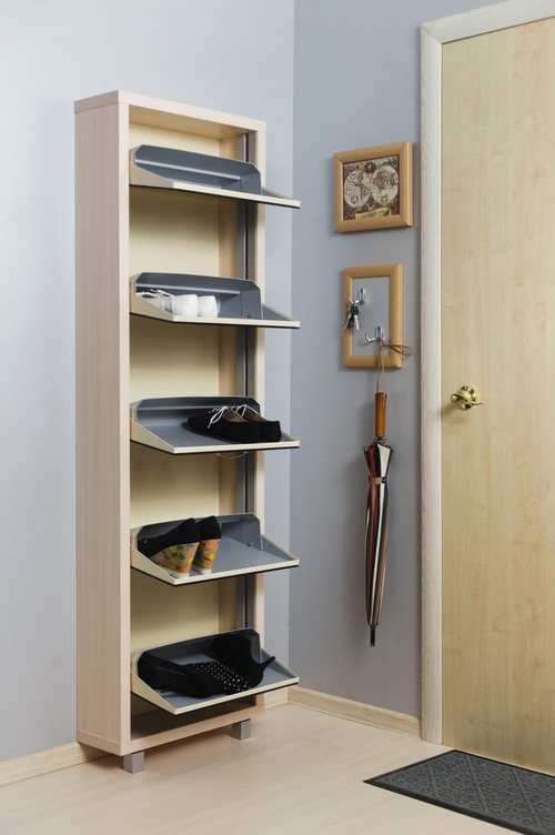 Обувница в прихожую компактная для обуви Люкс 5 черное стекло дуб молочный