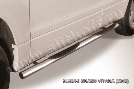 Пороги из нержавейки Suzuki Grand Vitara (2008-2012) d76 с проступями (черный цвет)