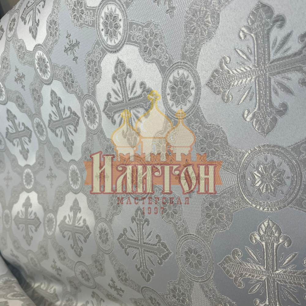 Парча "Гуслица" белая с серебром