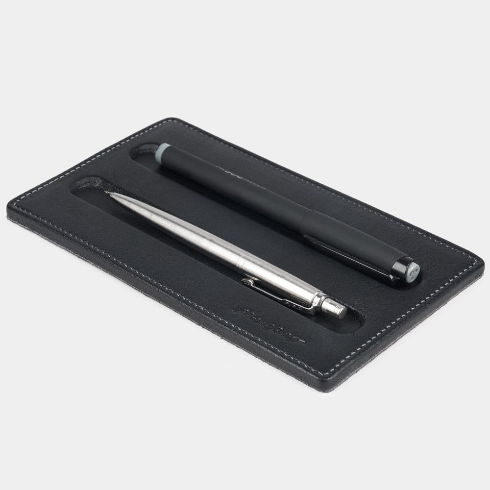 Подставка для ручек из натуральной кожи теленка, черного цвета