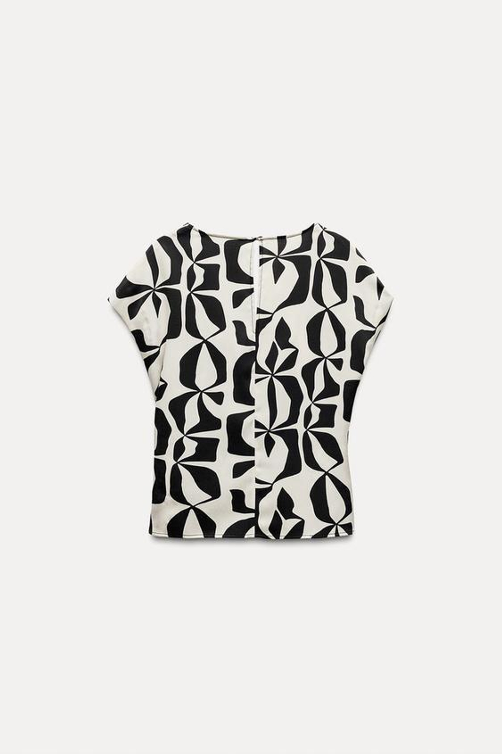 ZARA ТОП ИЗ САТИНА С ПРИНТОМ, ЭКРЮ/ЧЕРНЫЙ
