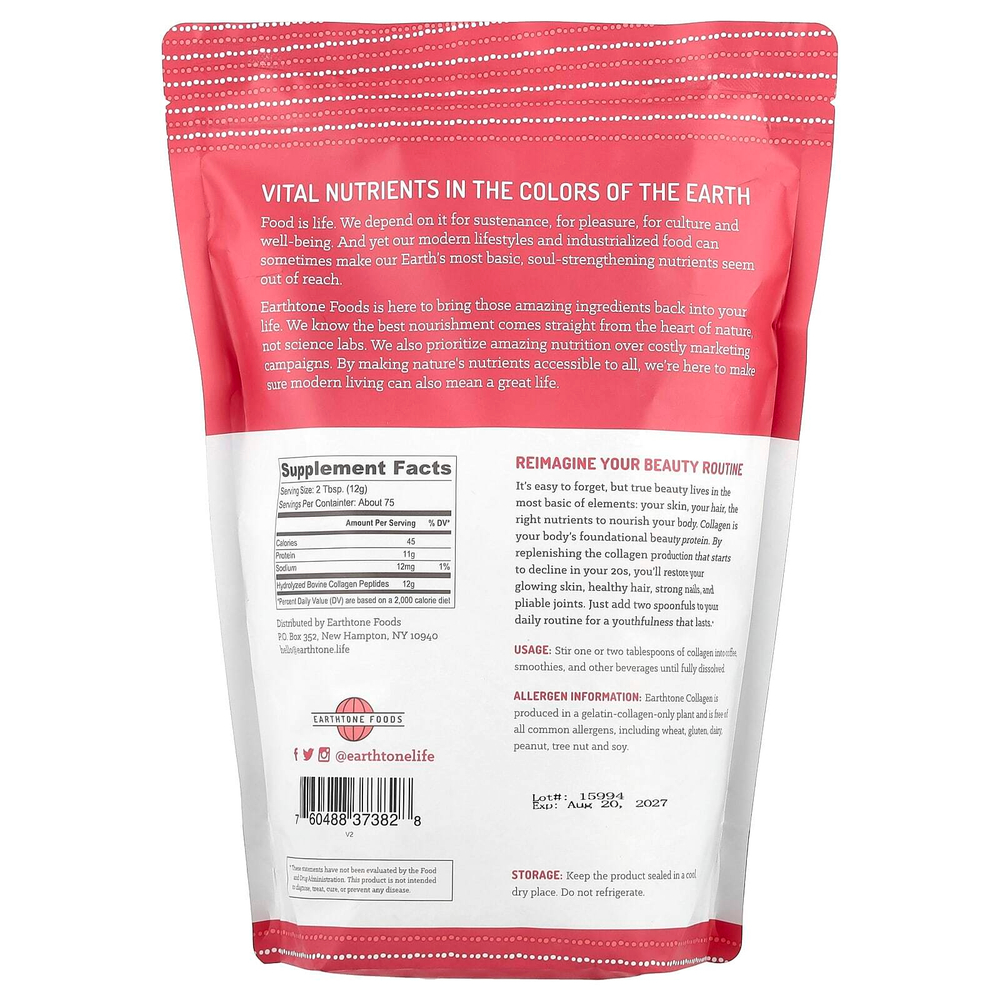 Earthtone Foods, пептиды коллагена от животных травяного откорма, 907 г (32 унции)
