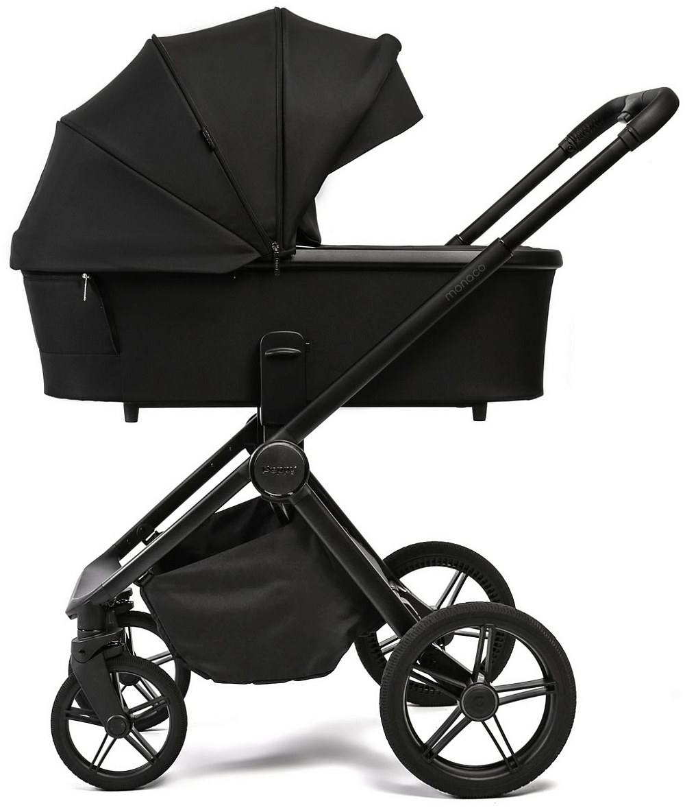 Детская коляска Peppy Monaco 3 в 1 с автокреслом Rise Black Black (черный), рама черная матовая