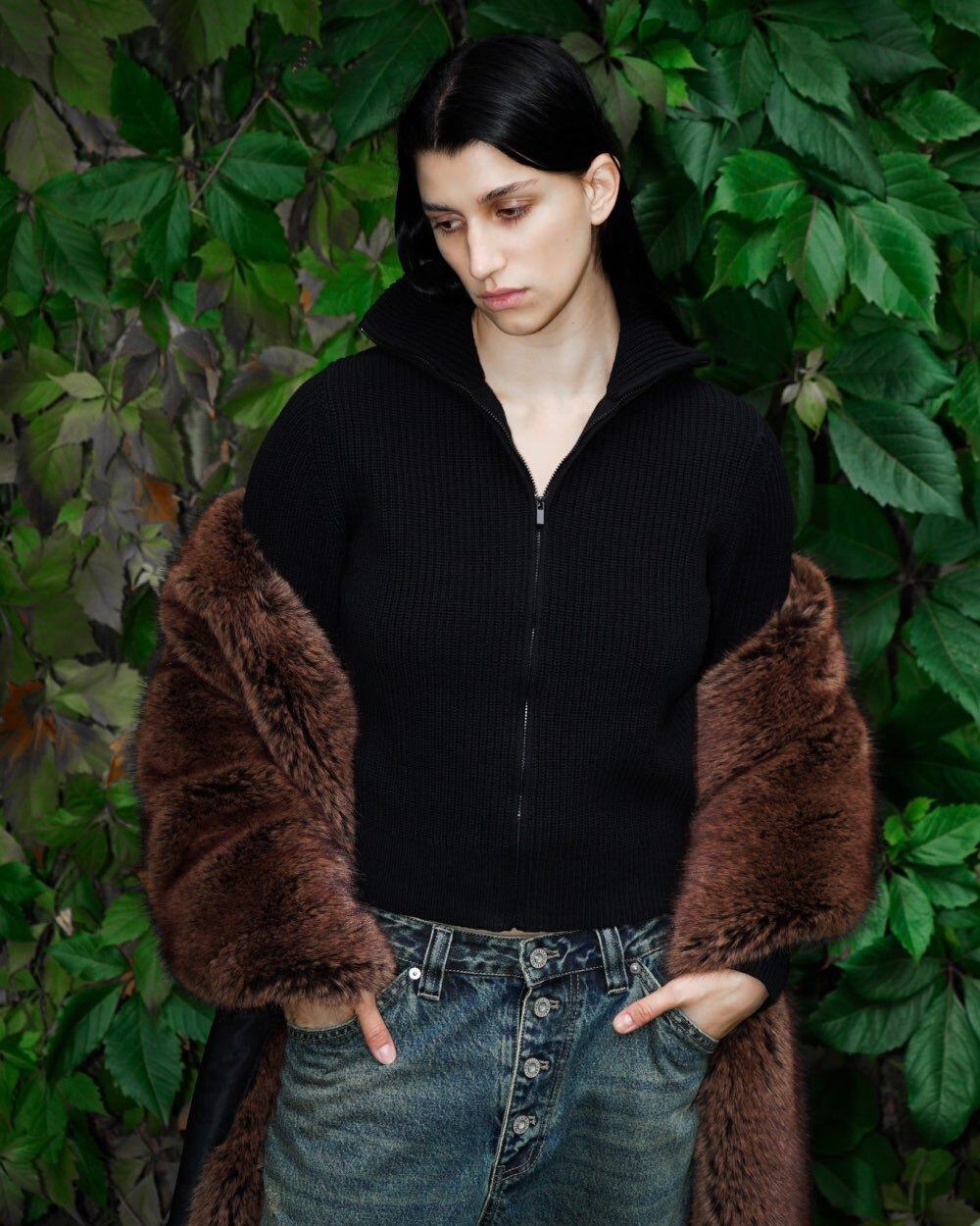 Шарф из экомеха светло-коричневый