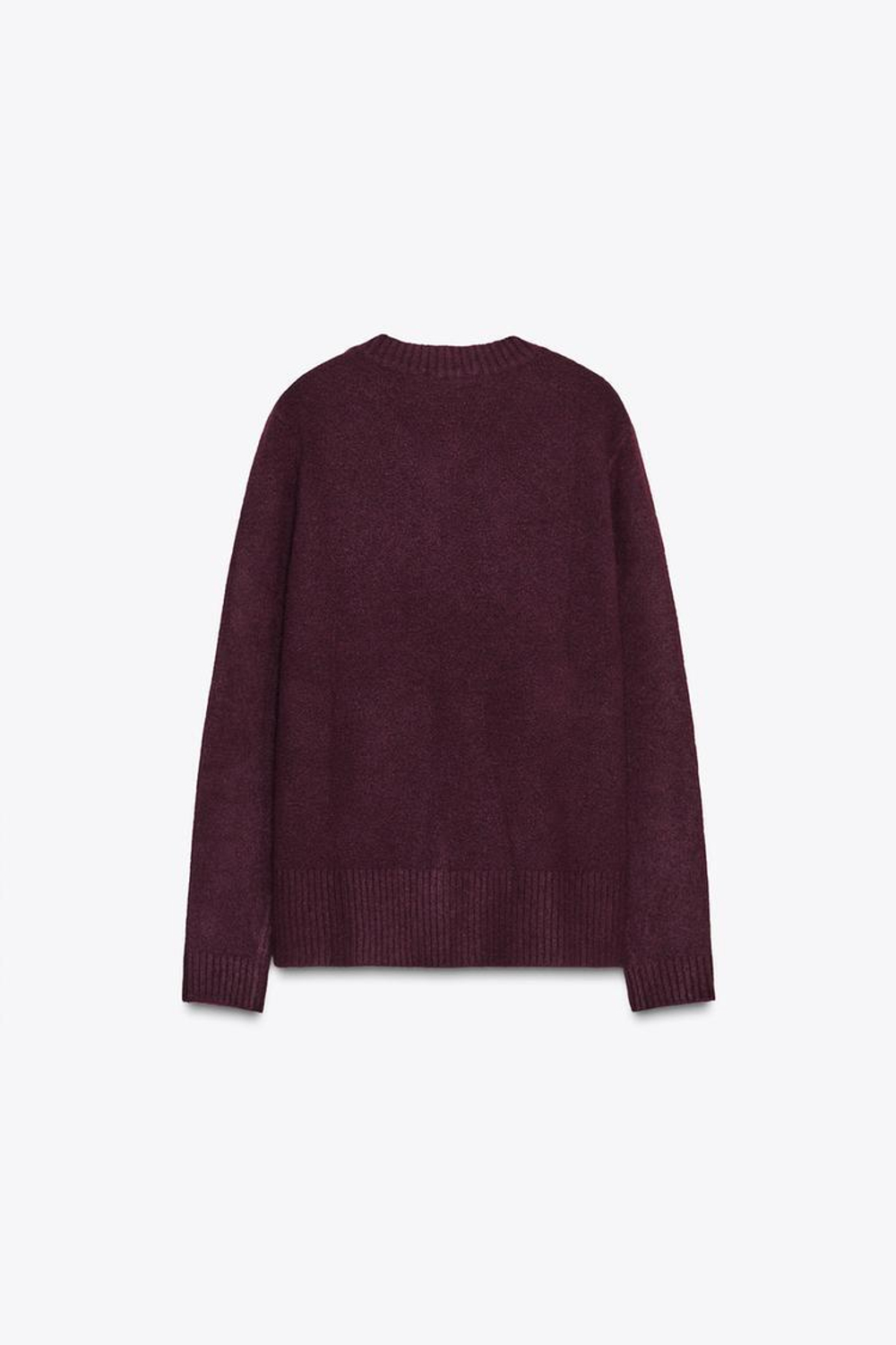 ZARA ТРИКОТАЖНЫЙ ДЖЕМПЕР С V-ОБРАЗНЫМ ВЫРЕЗОМ, БУРГУНДИ