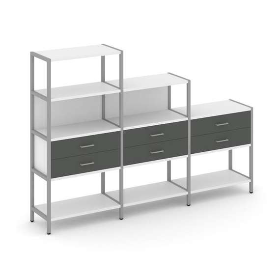 Shelf System Трехсекционный стеллаж четырех/трех/двухярусный с ящиками SN.STM-431 Белый/Антрацит/Мет