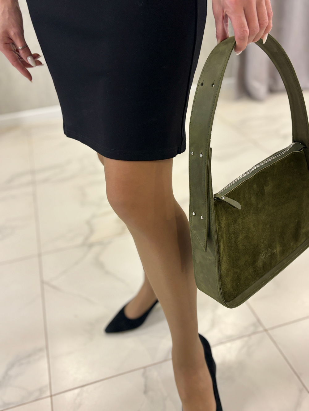 Louis Lefevre Сумка женская натуральная кожа замша через плечо багет зеленая