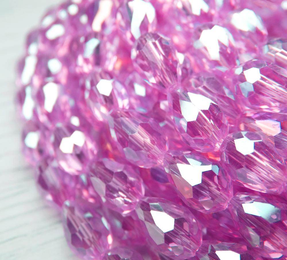 БК016ДС118 Хрустальные бусины-капли, цвет: ярко-розовый AB прозрачный, 11х8 мм, кол-во: 15 шт.