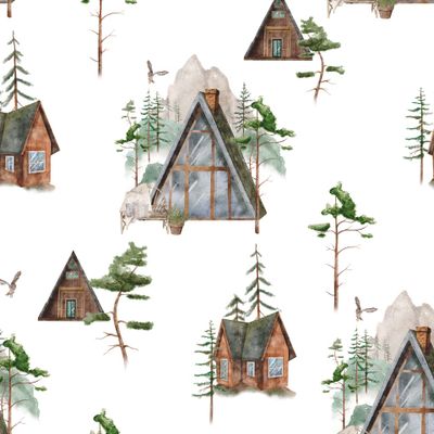 Домик в лесу белый фон