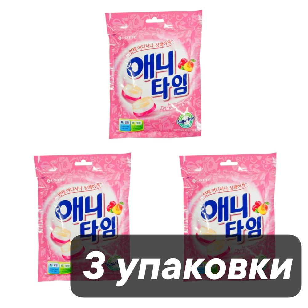 Леденцы Lotte Anytime Слива и персик без сахара 60 г, 3 шт